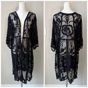 LC Lauren Conrad Black Lace Open Kimono Cardigan